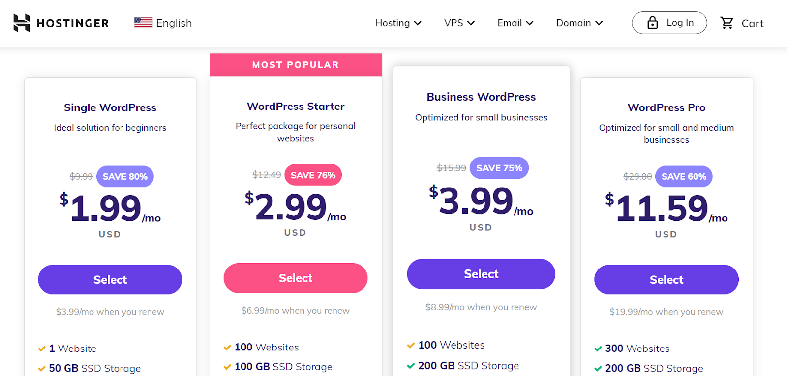 Hostinger pricing
