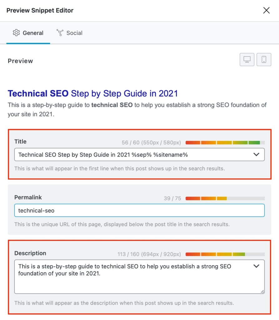 Optimzing meta title, meta descriptions and permalinks of an article
